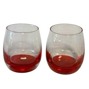 VTG Roly Poly Flashed Red Bottom No Spill Whiskey Bourbon or Wine Glass Set OF 2